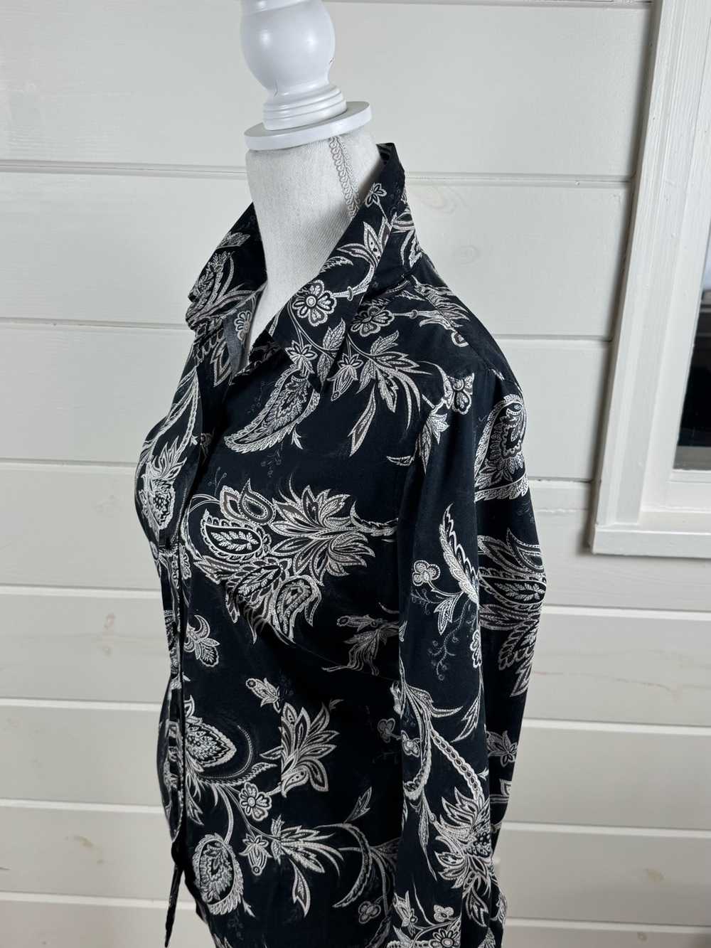 Coldwater Creek Black White Paisley Button Shirt Women’s Large - Picture 6 of 11